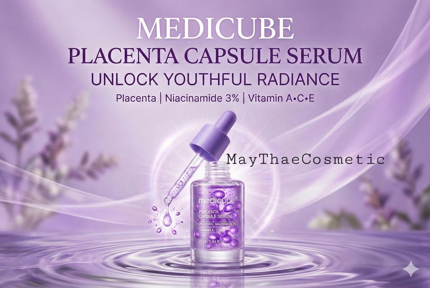 Medicube Placenta capsule serum with Niacinamide, Vitamin C, E & A. Moisturizes, Is anti-aging, Make skin young, Brightens, Glows, Removes Wrinkles, Fine lines, Dark spots, Softens, Smooths & Evens