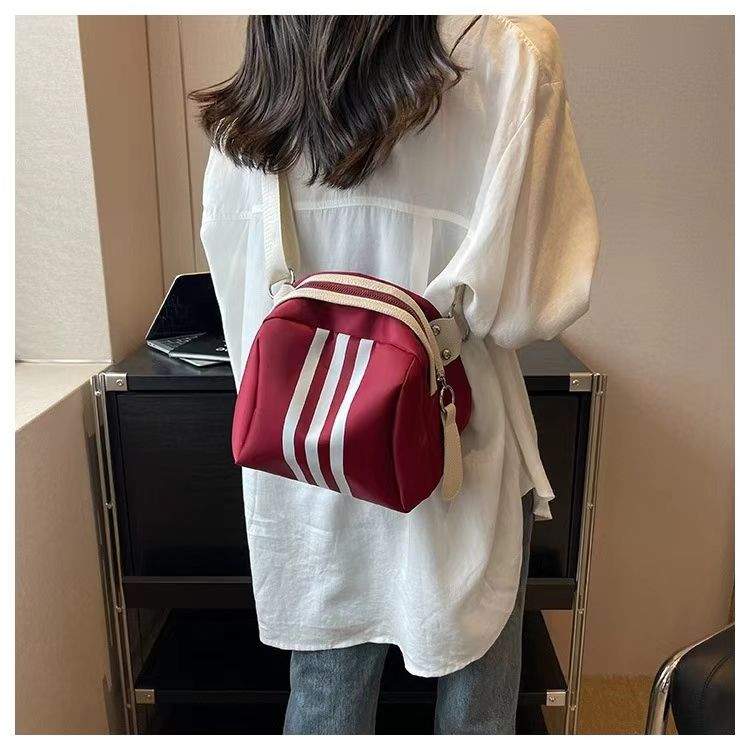 New striped nylon shell bag trendy crossbody bag shoulder bag large capacity casual small bag student girl woman Valentine's Day gift girlfriend gift Red