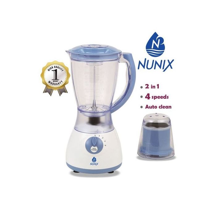 AK 300 Powerful 2 In 1 Nunix Blender With Ubreakable plastic Jar and grinding machine - 1.5L Black Nunix blender