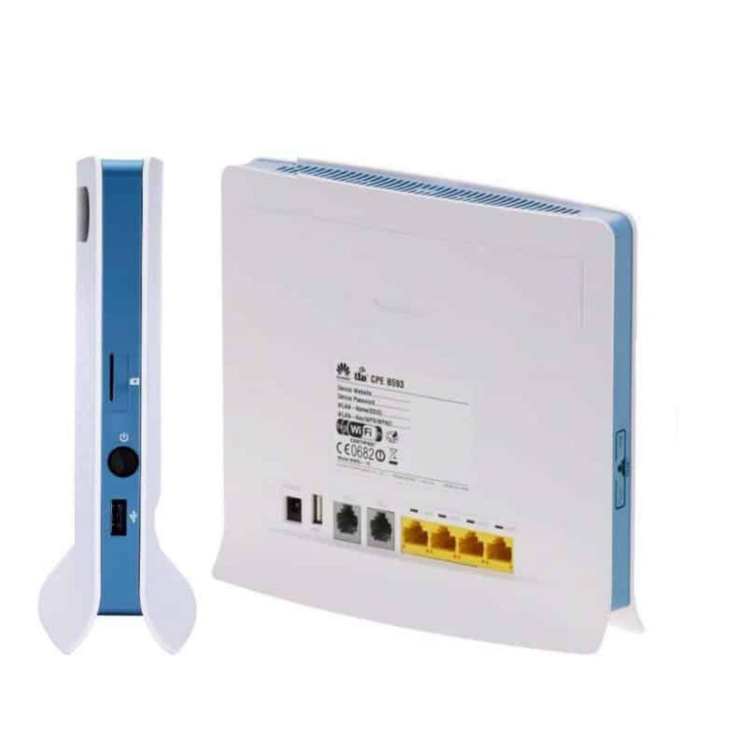 Huawei B593 Router with Simcard slot

4G High-speed Wi-Fi Wireless Router Hauwei B593

With 4 lan slots and 2 usb ports connects upto 32 WiFi enabled devices