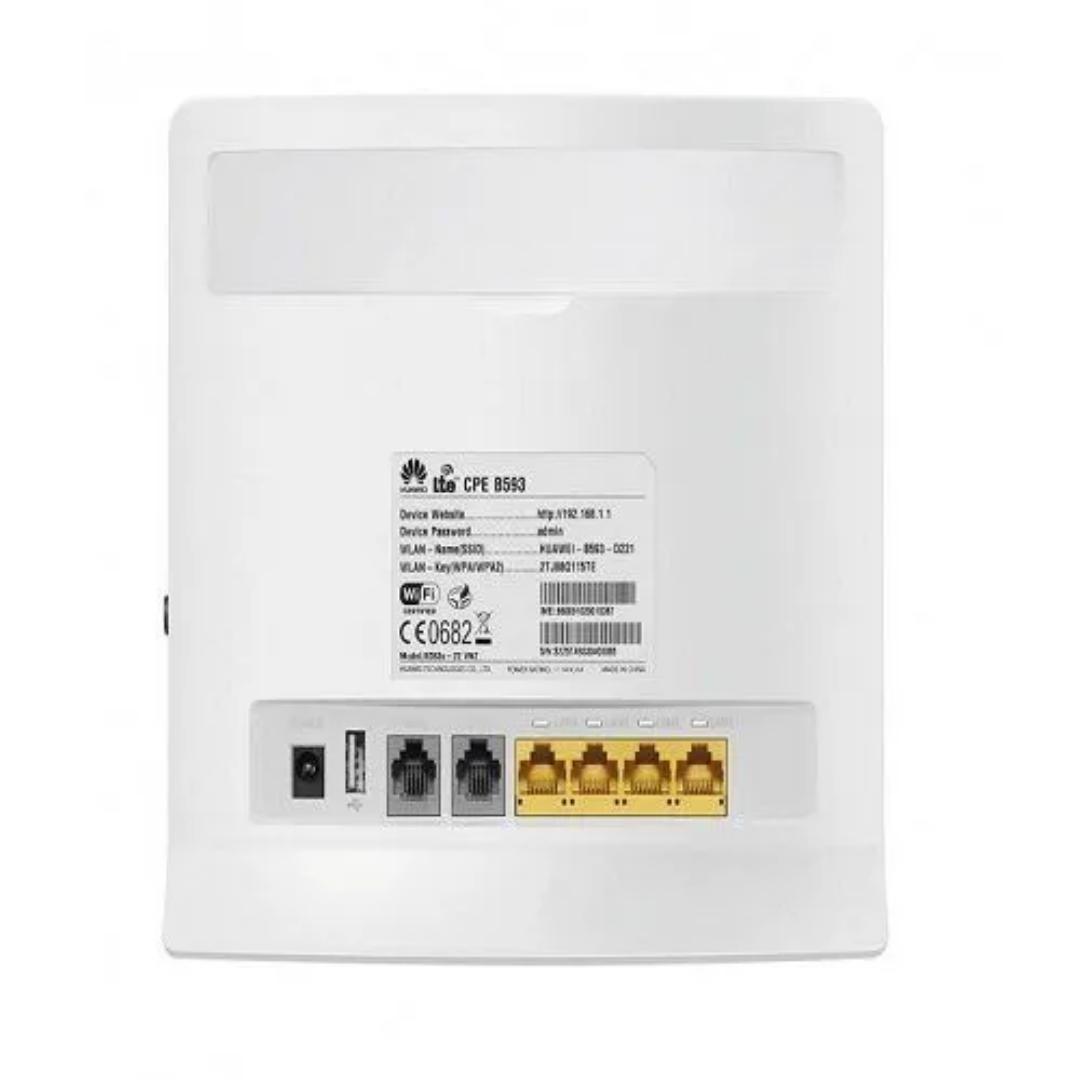 Huawei B593 Router with Simcard slot

4G High-speed Wi-Fi Wireless Router Hauwei B593

With 4 lan slots and 2 usb ports connects upto 32 WiFi enabled devices