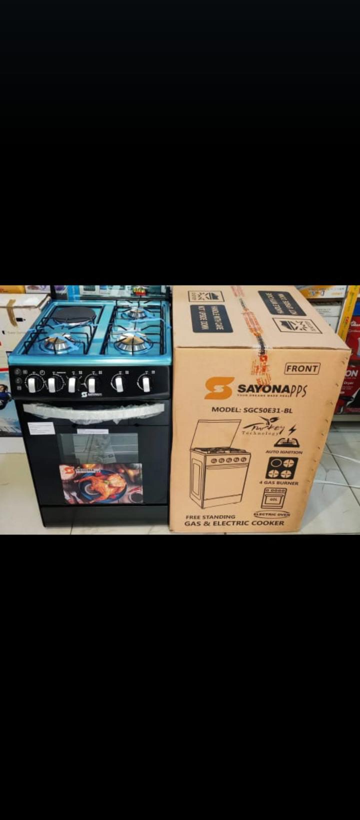 3gas + 1 Electric 50x50x84 Sayona standing cooker with electric oven and Auto Ignition