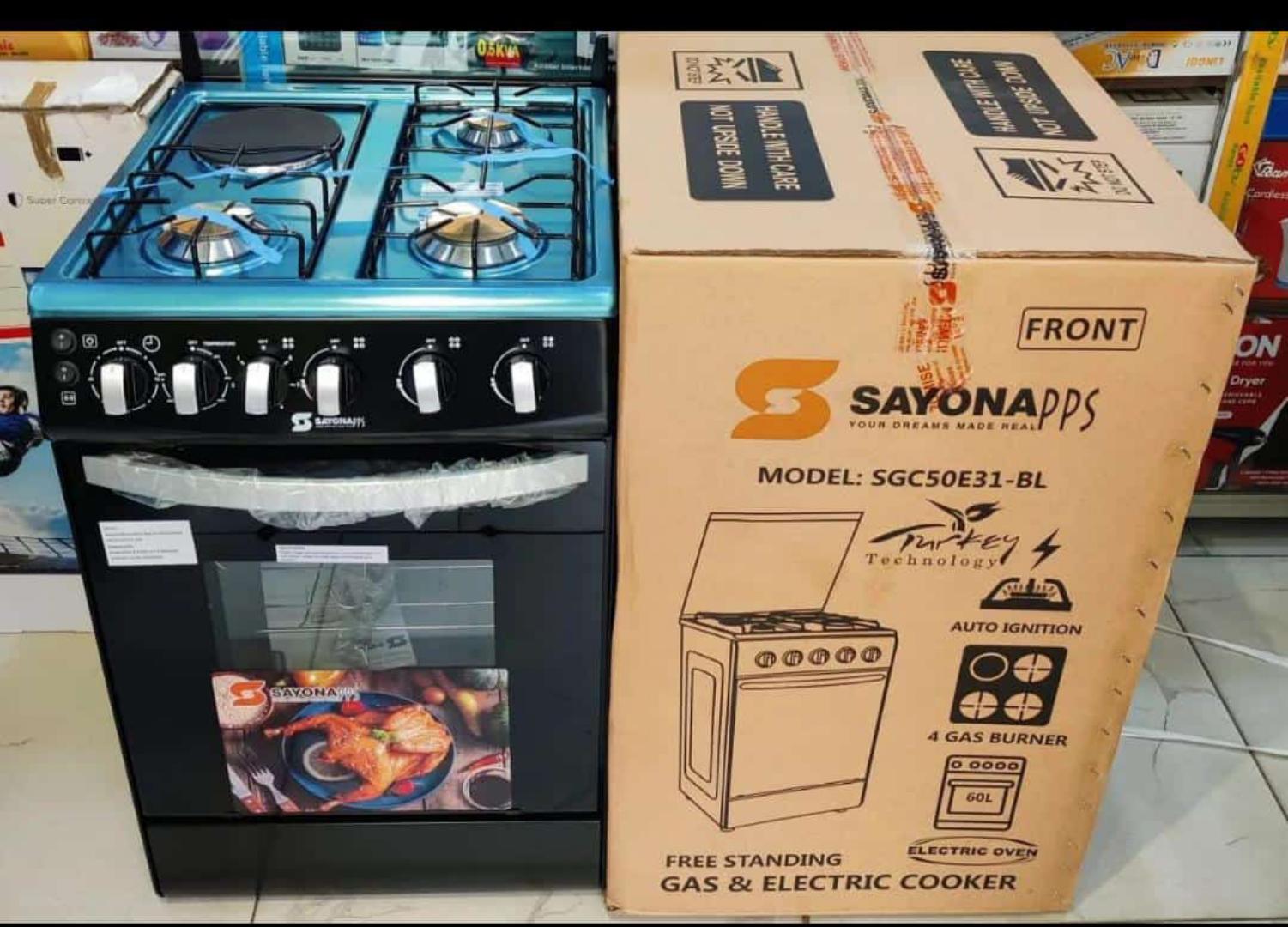 3gas + 1 Electric 50x50x84 Sayona standing cooker with electric oven and Auto Ignition