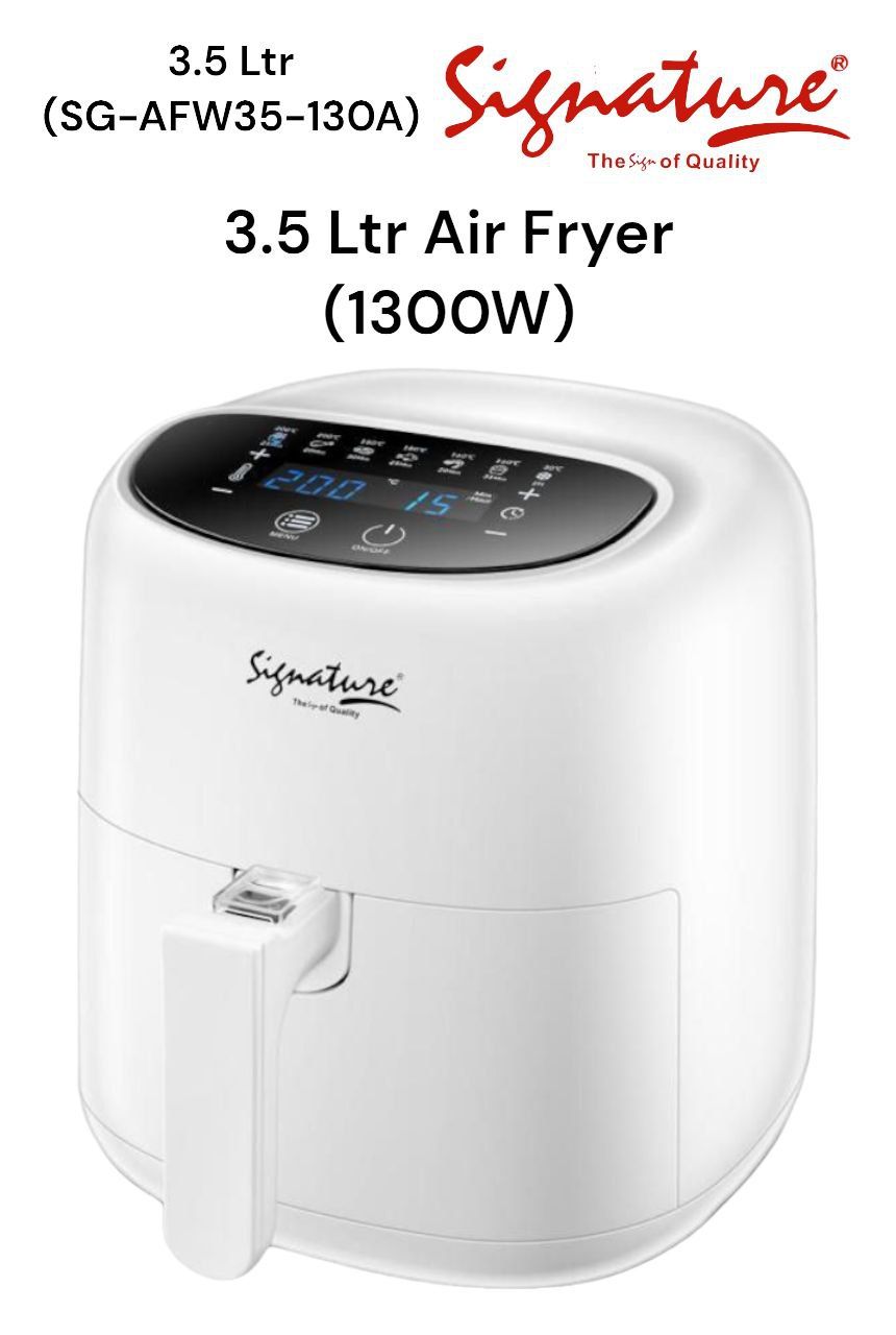 Signature SG-AFW35-130A Electric Air Fryer Oil Free Fryer 3.5 Litres Easy to clean 1300W Non stick Adjustable timer and temperature     Durable 1300W