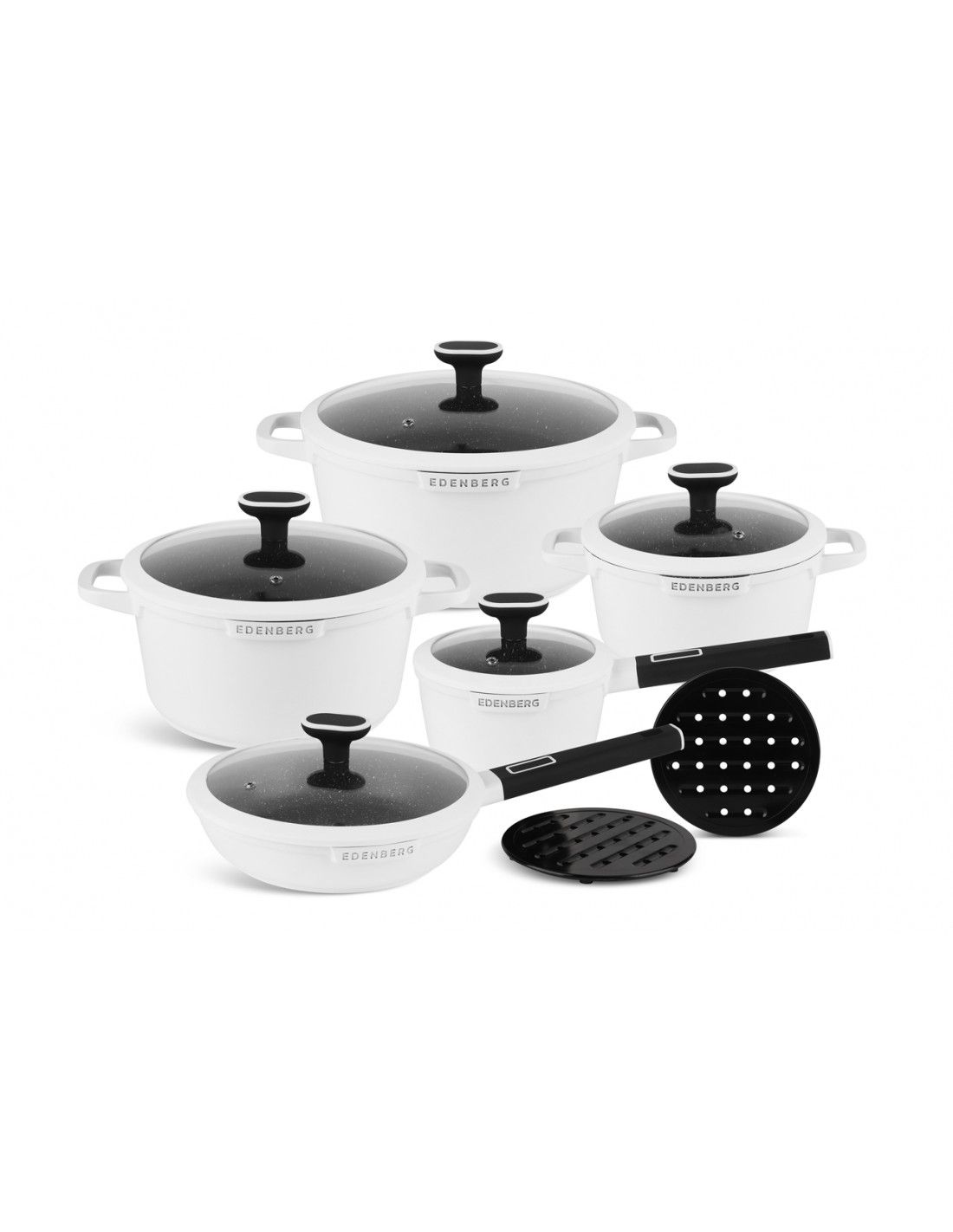 12-piece Luxury Edenberg Cookware Set of Forged Aluminum 12 Pcs Marble Coated white EDENBERG Cookware Set induction cookware set - White EB-5646