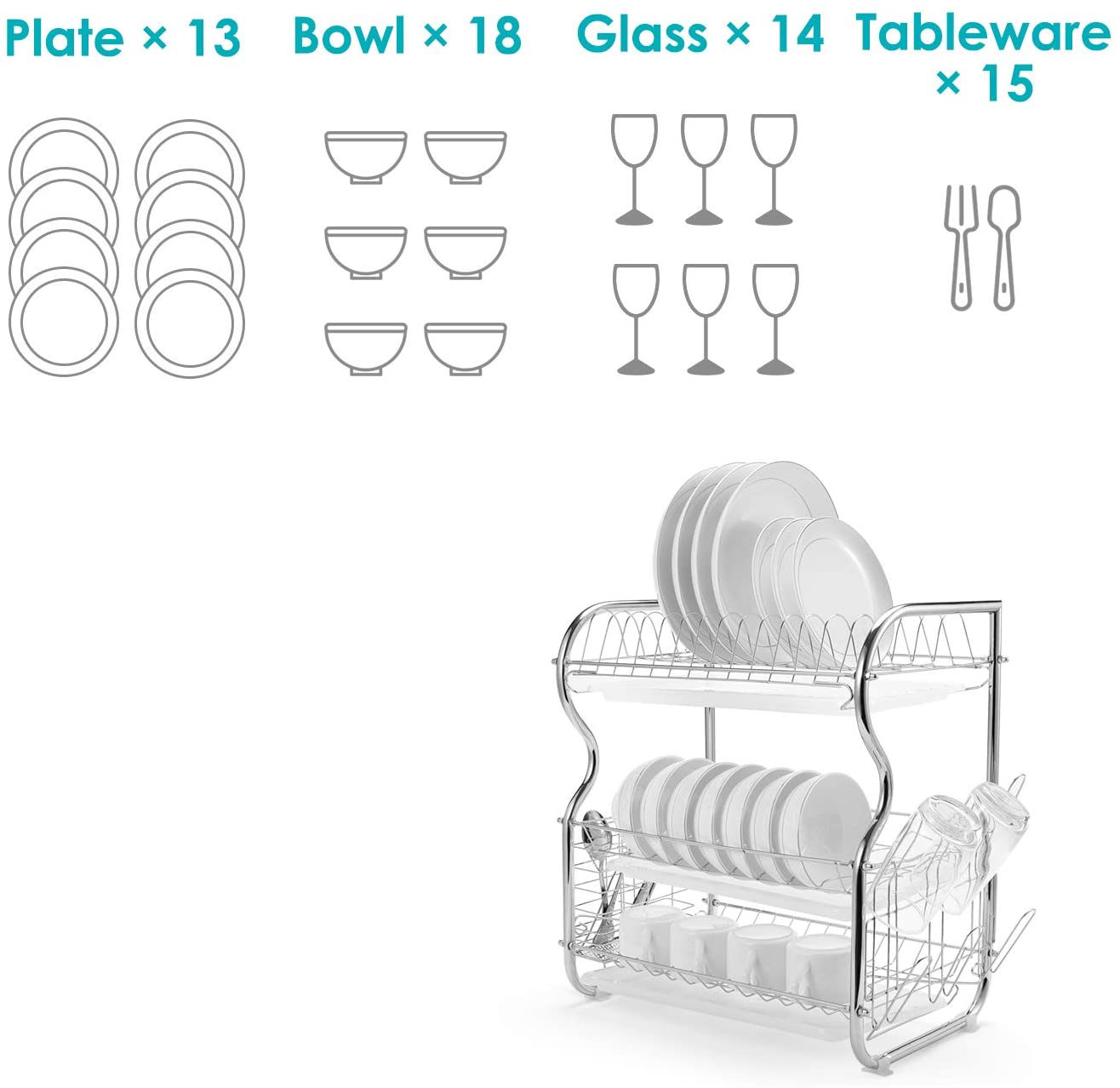 3 Layer Stainless Steel Dish Drainer Drying Rack stainless steel 3 tier dish rack with knives and spoons holder and draining boards