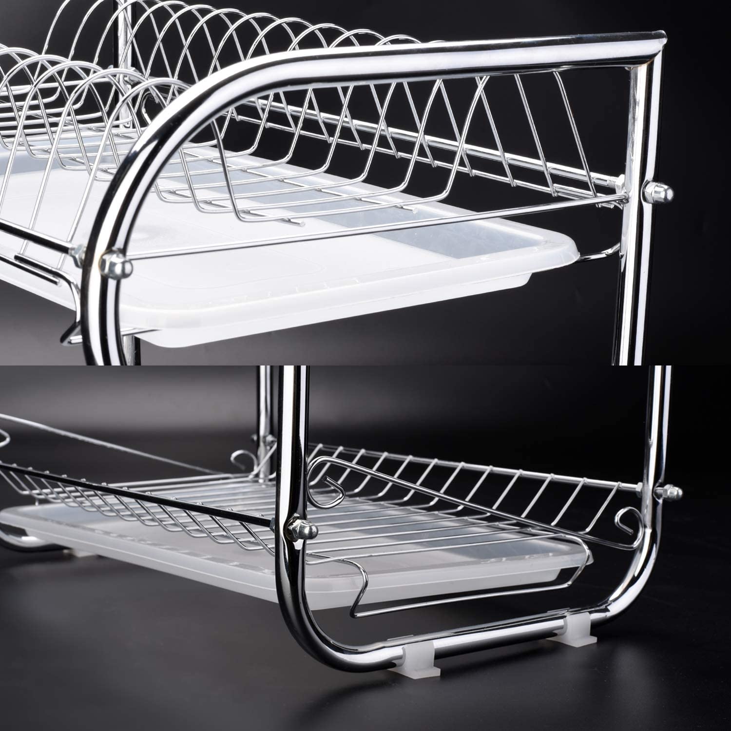 3 Layer Stainless Steel Dish Drainer Drying Rack stainless steel 3 tier dish rack with knives and spoons holder and draining boards