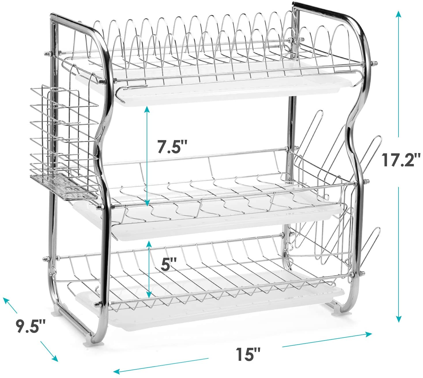 3 Layer Stainless Steel Dish Drainer Drying Rack stainless steel 3 tier dish rack with knives and spoons holder and draining boards