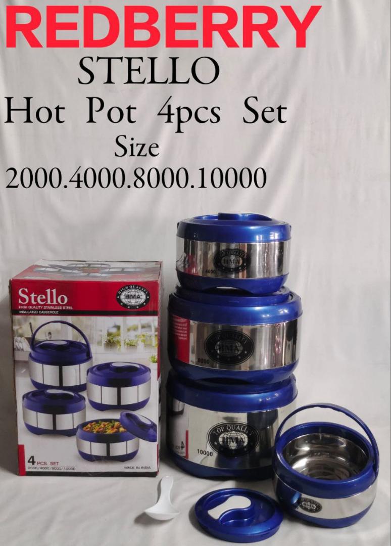 4pcs set stainless steel insulated Redberry Stello Hotpots with lids 2000ml 4000ml 8000ml and 10000ml sizes