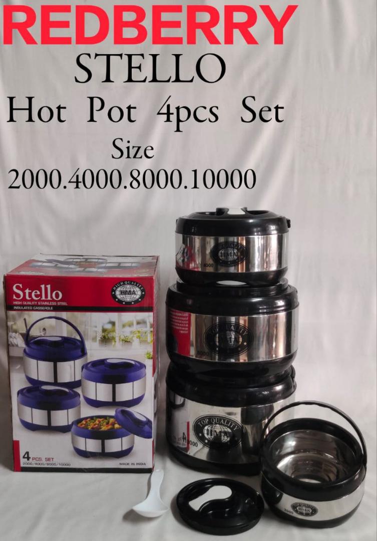 4pcs set stainless steel insulated Redberry Stello Hotpots with lids 2000ml 4000ml 8000ml and 10000ml sizes