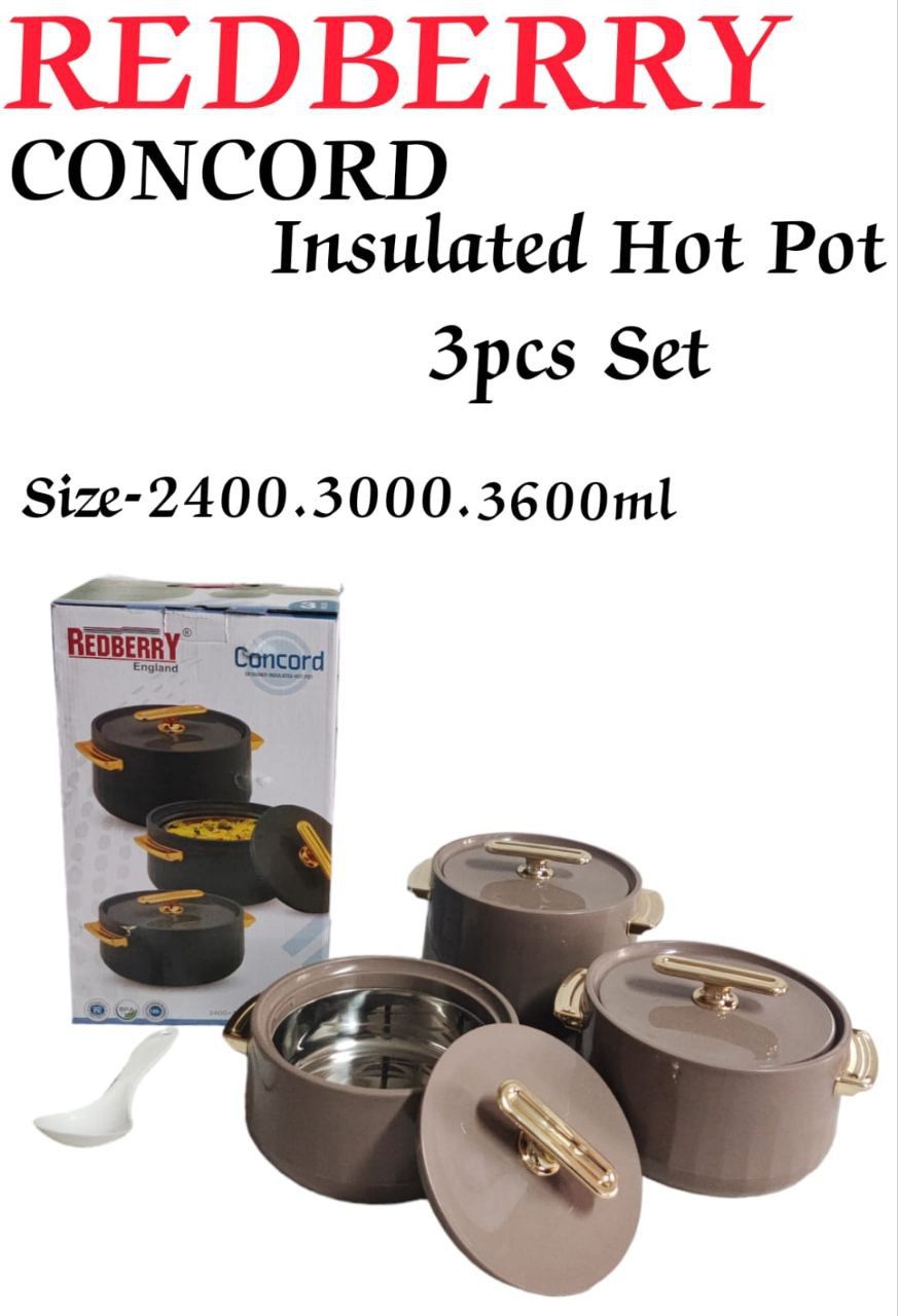 3 pcs stainless steel redberry concord plastic insulated hotpots with lids size 2400ml 3000ml and 3600ml