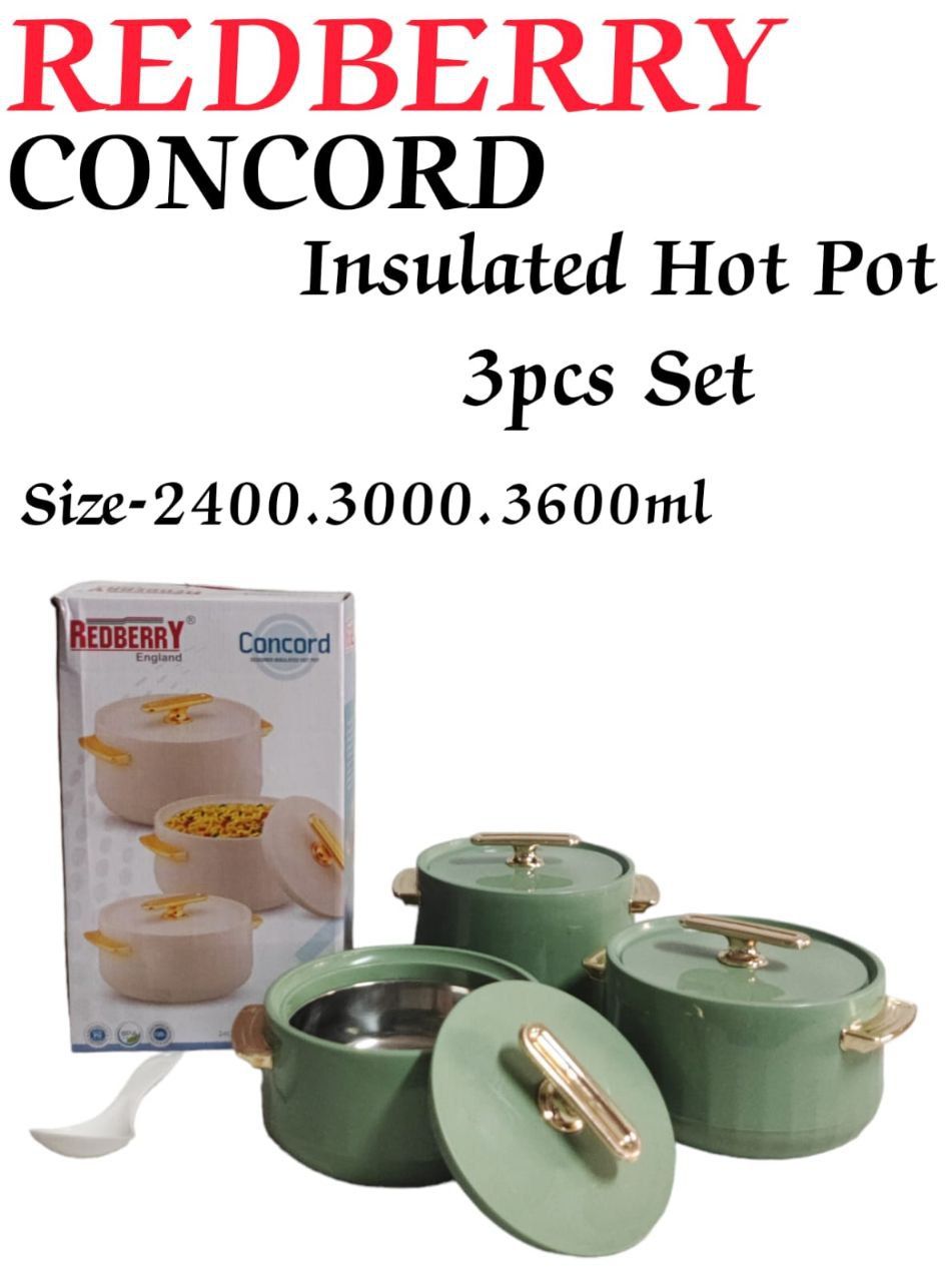 3 pcs stainless steel redberry concord plastic insulated hotpots with lids size 2400ml 3000ml and 3600ml