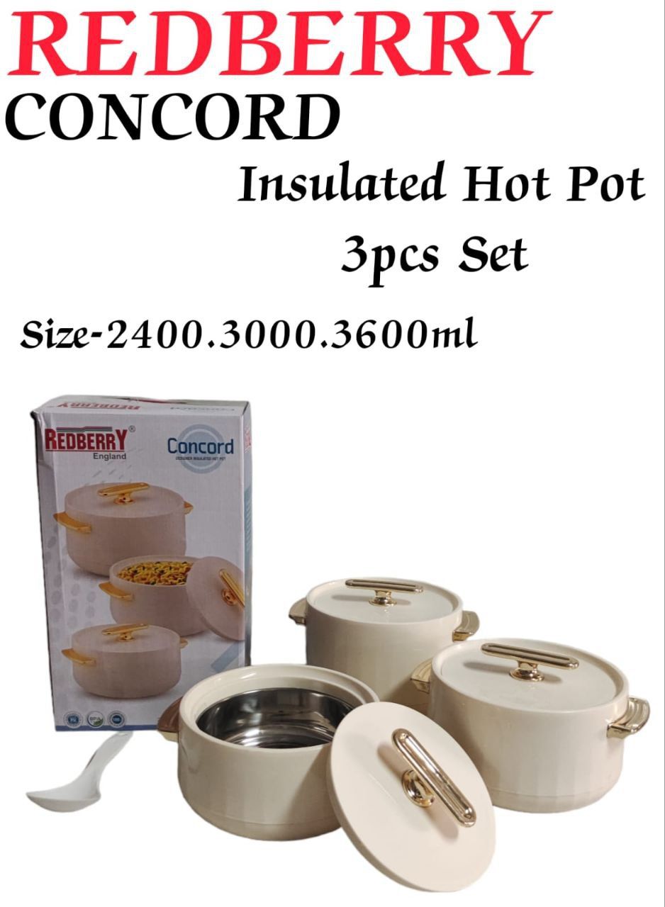 3 pcs stainless steel redberry concord plastic insulated hotpots with lids size 2400ml 3000ml and 3600ml