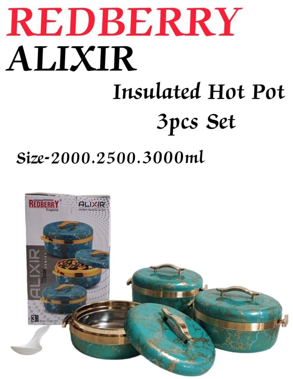 3pcs Stainless steel redberry Alixir plastic insulated designer hotpots with lids size 2000ml  2500ml and 3000ml