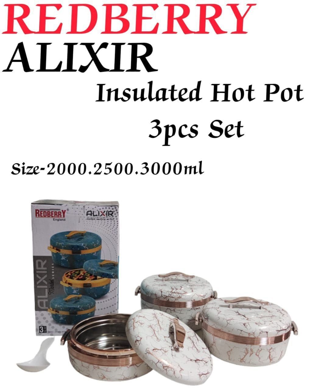 3pcs Stainless steel redberry Alixir plastic insulated designer hotpots with lids size 2000ml  2500ml and 3000ml