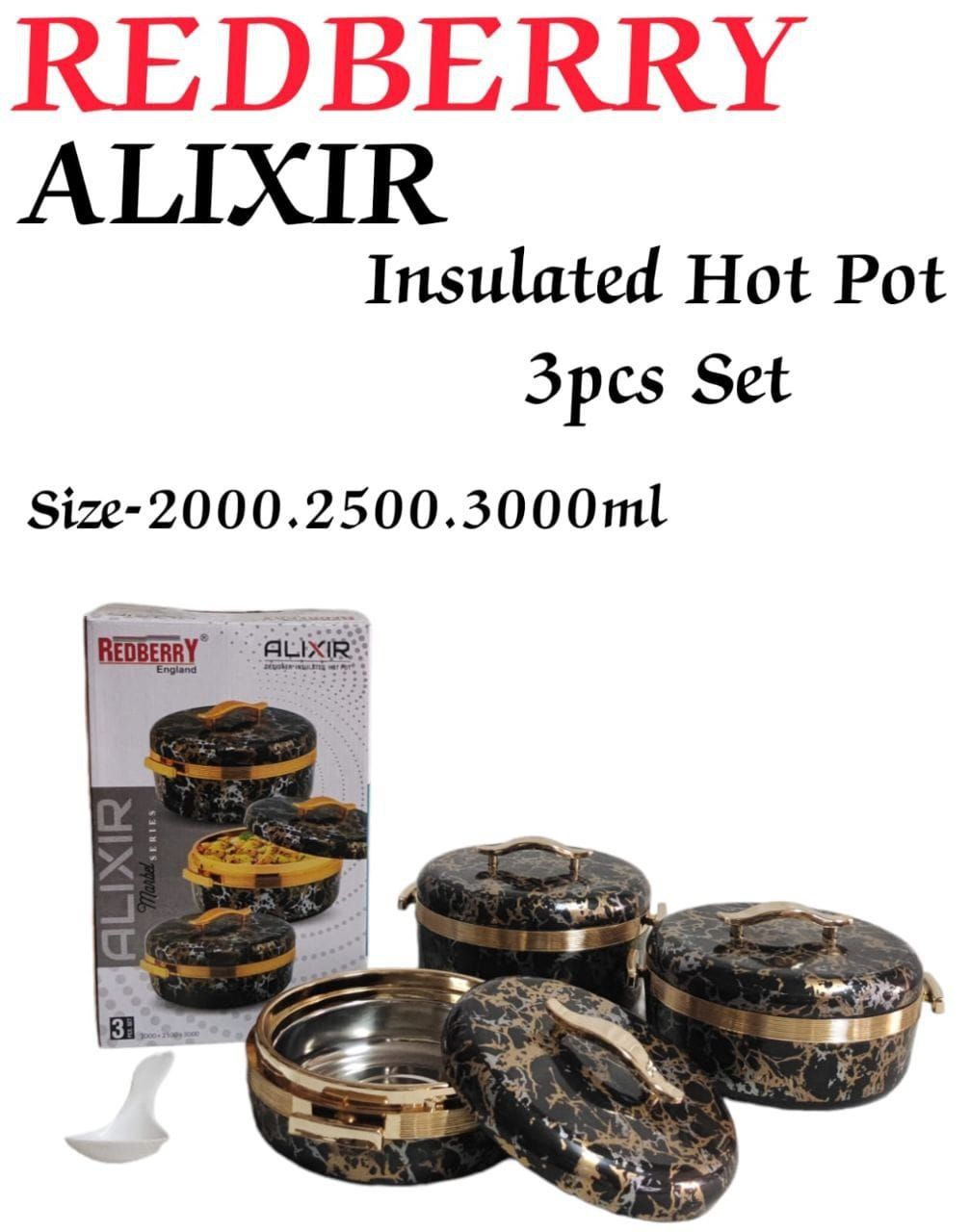3pcs Stainless steel redberry Alixir plastic insulated designer hotpots with lids size 2000ml  2500ml and 3000ml