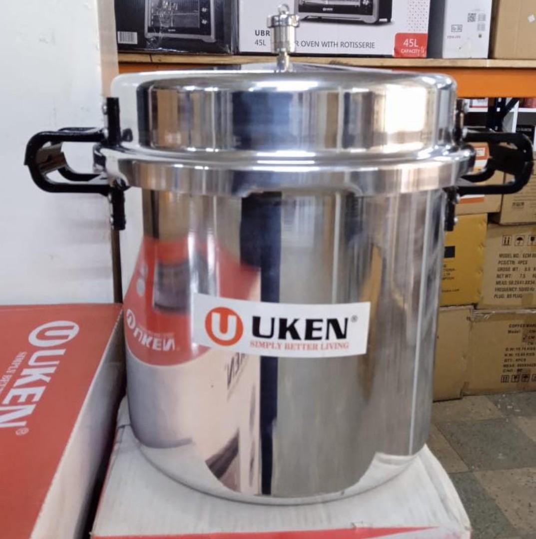 25 Litres Single handle  Uken Premium Aluminium Pressure cooker 25L Heavy Gauge Uken Pressure Cooker with glass lid - Silver