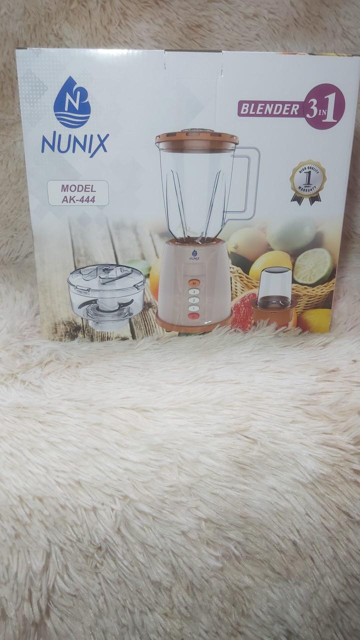 3 In 1 Nunix Blender with Grinder & Chopper Model AK-444 with 1.5L jar 450 watts durable powerful motor high-quality stainless steel blades  safety lock features and automatic overheating protection