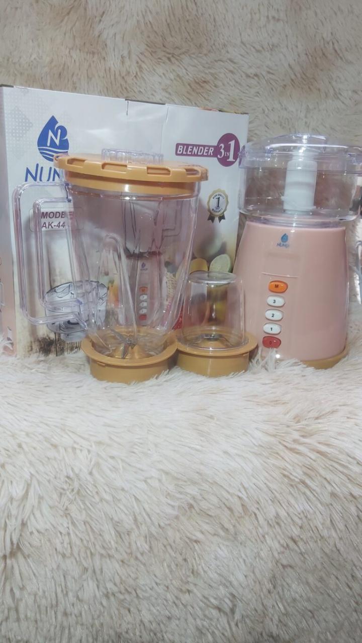 3 In 1 Nunix Blender with Grinder & Chopper Model AK-444 with 1.5L jar 450 watts durable powerful motor high-quality stainless steel blades  safety lock features and automatic overheating protection