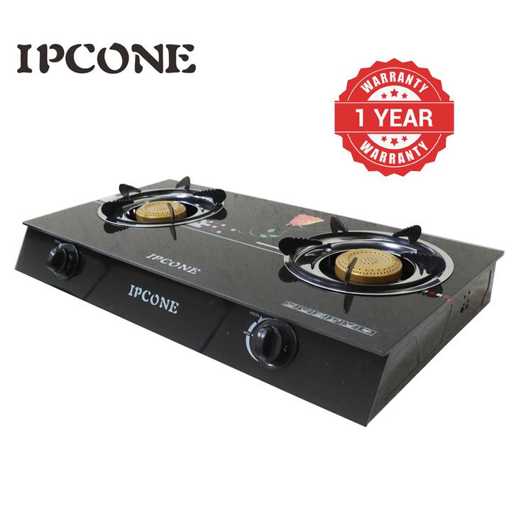 Ipcone Glass Tampered Table Top 2 Burner Gas Cooker IPCONE 2 Gas Cooker 02 Glass Top Double Burner Gas stove random flowers pattern random  with auto ignition