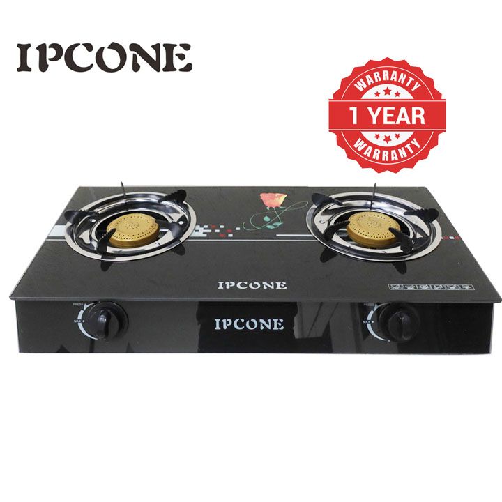 Ipcone Glass Tampered Table Top 2 Burner Gas Cooker IPCONE 2 Gas Cooker 02 Glass Top Double Burner Gas stove random flowers pattern random  with auto ignition