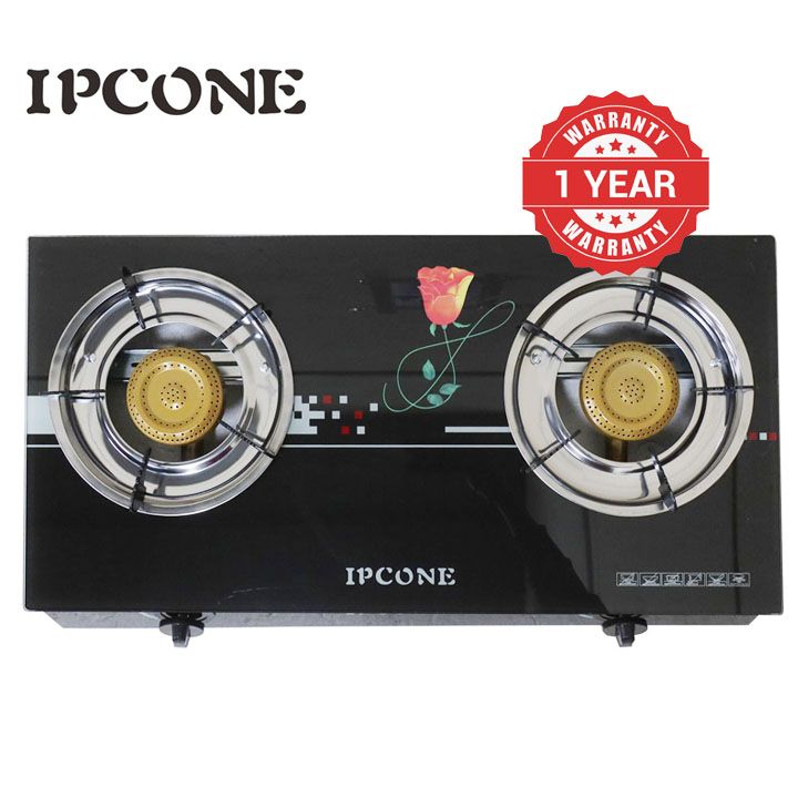 Ipcone Glass Tampered Table Top 2 Burner Gas Cooker IPCONE 2 Gas Cooker 02 Glass Top Double Burner Gas stove random flowers pattern random  with auto ignition