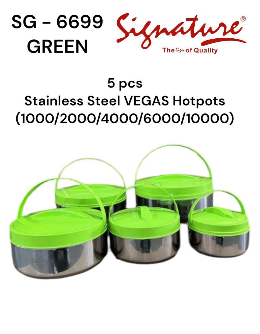SG-6699 5pcs Vegas Stainless steel Signature hotpots 1000ml, 2000ml, 4000ml, 6000ml and 10000ml