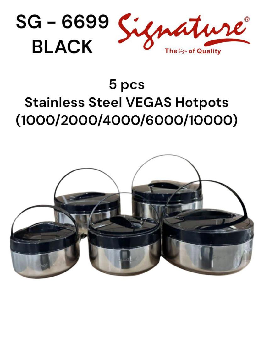 SG-6699 5pcs Vegas Stainless steel Signature hotpots 1000ml, 2000ml, 4000ml, 6000ml and 10000ml