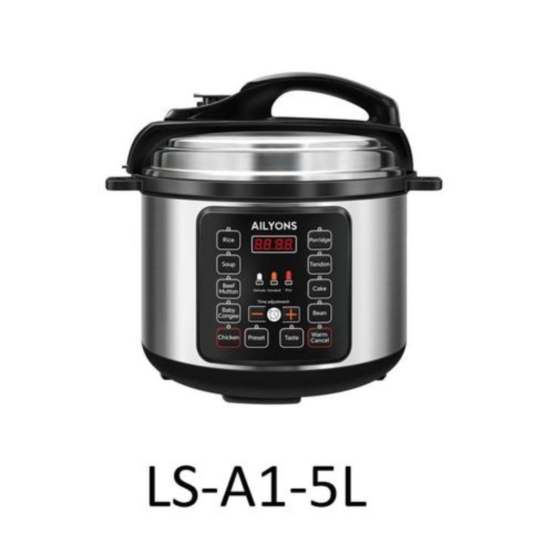 AILYONS LS-A1-5L Automatic Electric Pressure Cooker 5L with 10 preset cooking menus 900W Silver (1YR WRTY)