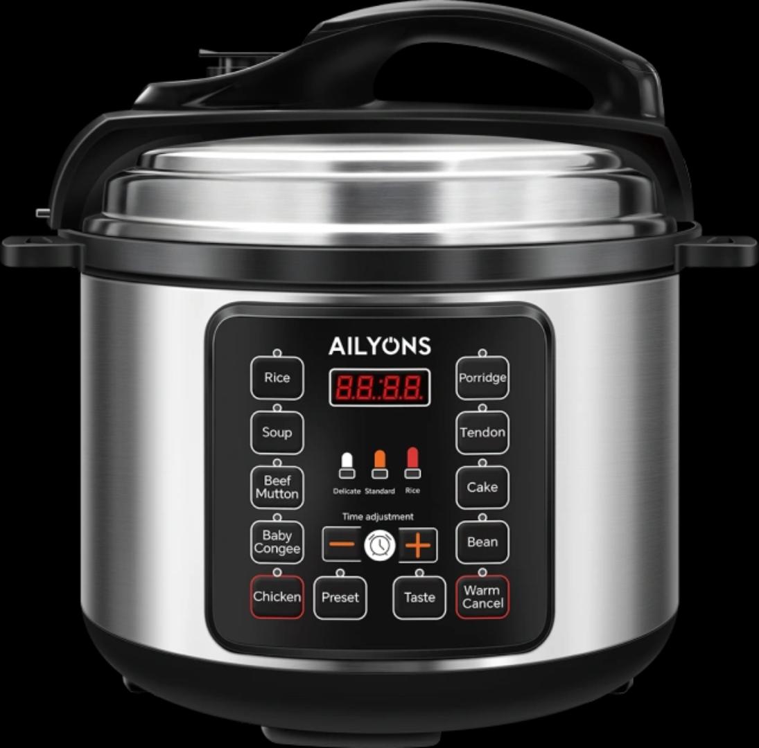 AILYONS LS-A1-5L Automatic Electric Pressure Cooker 5L with 10 preset cooking menus 900W Silver (1YR WRTY)