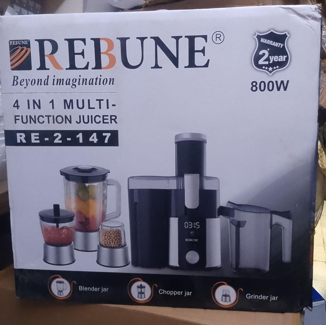 Rebune 4 in 1 Multifunction juicer RE-2-147 with digital display includes blender,Grinder, Chopper and Juicer 1.5L Unbreakable glass jar 800W
