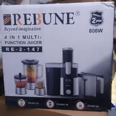 Rebune 4 in 1 Multifunction juicer RE-2-147 with digital display includes blender,Grinder, Chopper and Juicer 1.5L Unbreakable glass jar 800W