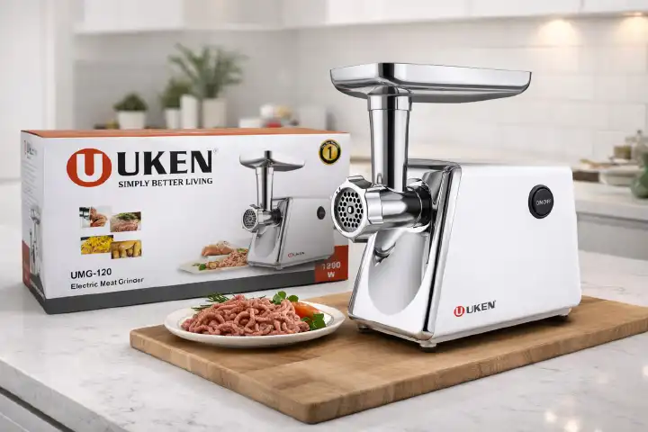 Uken multipurpose Electric meat grinder and mincer and sausage maker UMG-120 with stainless steel feeding tray 1200W with 1yr warranty