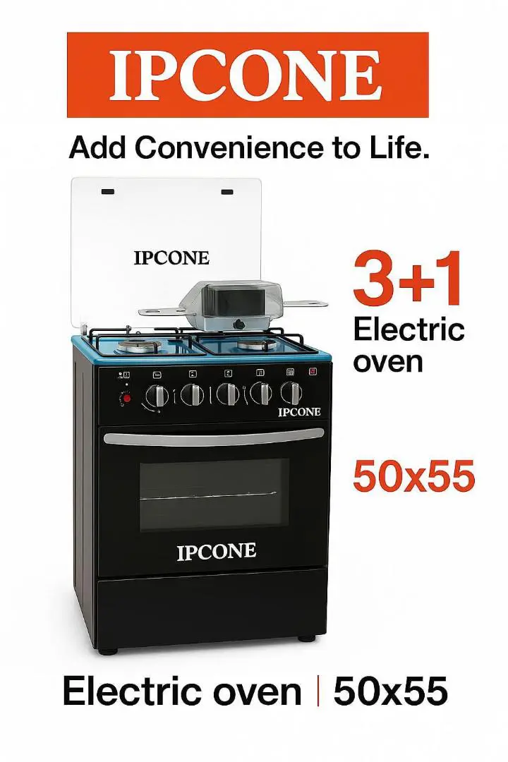 Ipcone 3+1 Standing gas cooker with electric oven and glass lid cover 50X55 with 1000W electric hot plate black