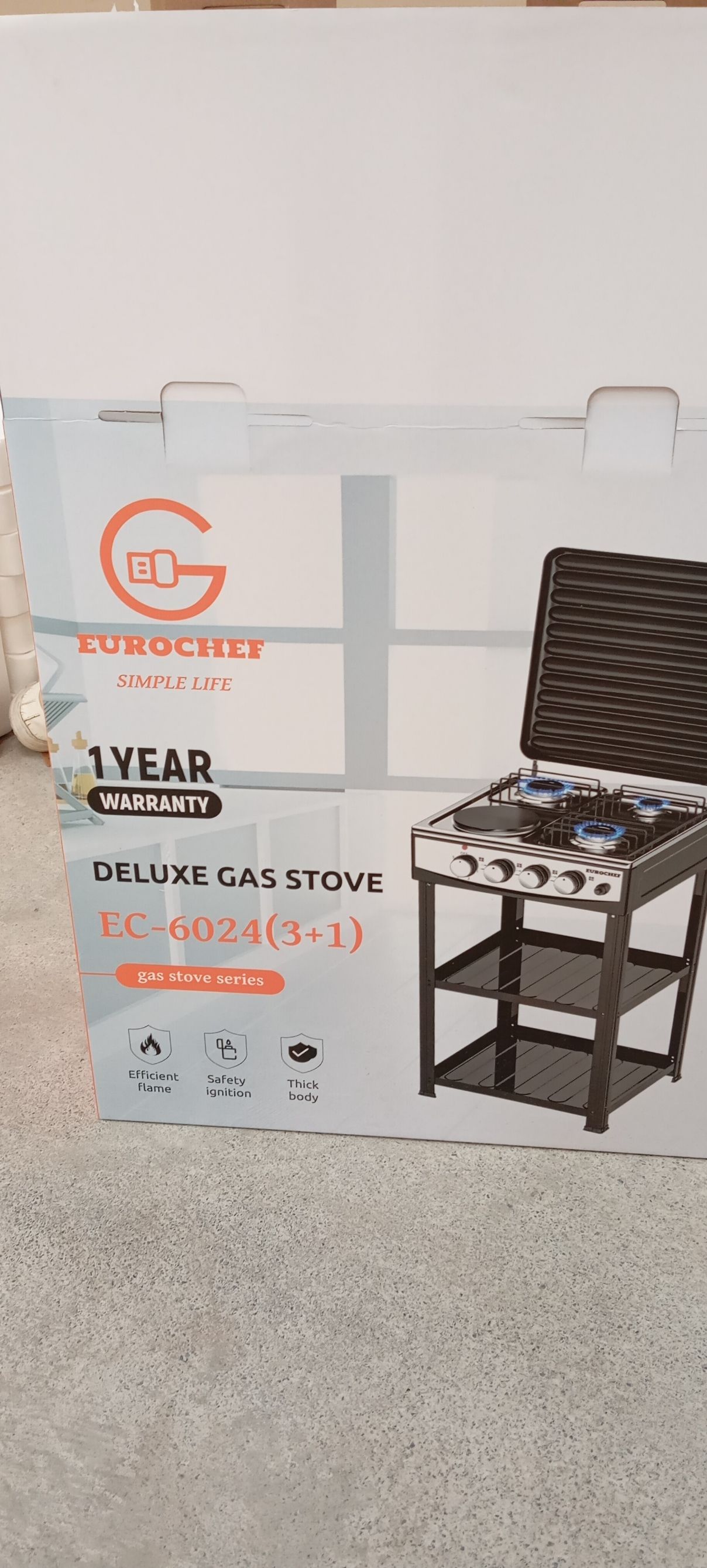 Eurochef EC6024 3-Gas+1-Electric Stand cooker with Storage shelves