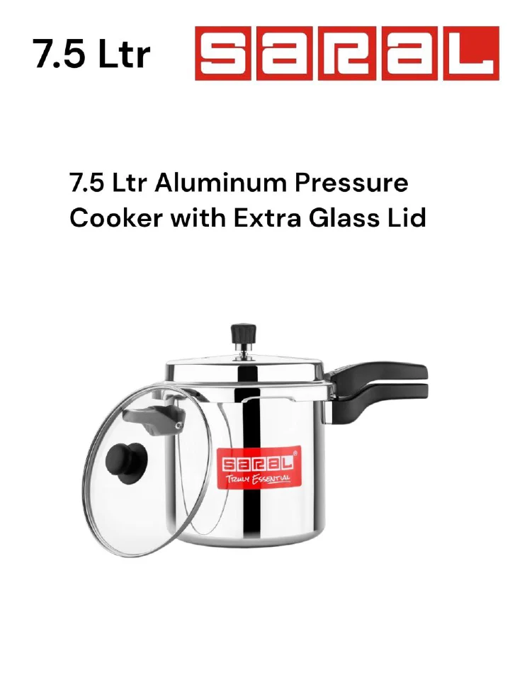 Signature Saral 7.5L Aluminium pressure cooker with glass lid Heavy Duty, Fast Cooking, Excellent Quality, Safe for Home Kitchen Use
