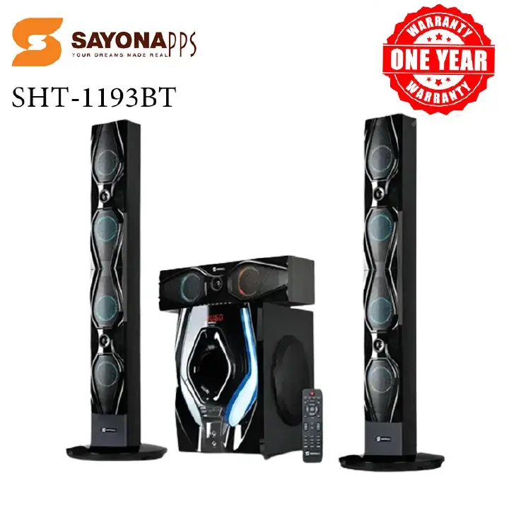 Sayona SHT-1193BT 3.1CH Subwoofer speaker system with Tall Boy Speakers 18000W P.M.P.O Bluetooth home theater system with remote control