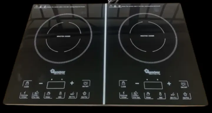 Ramtons RM/773 2 burner electric induction cooker cooktop with ceramic glass top with Touch Sensor Control and Far Infrared Heating, 8 Gear Firepower 2000W black color 1yr warranty