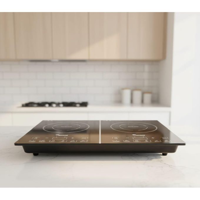 Ramtons RM/773 2 burner electric induction cooker cooktop with ceramic glass top with Touch Sensor Control and Far Infrared Heating, 8 Gear Firepower 2000W black color 1yr warranty