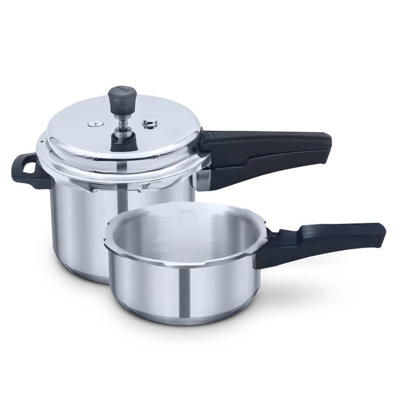 Uken 2pcs combo 3L aluminium pressure cooker with 2L pan with glass lid and aluminium lid