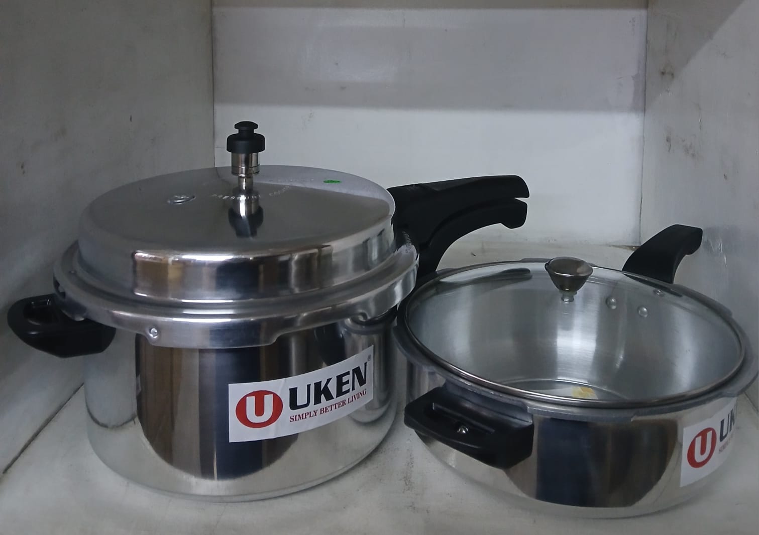 Uken 2pcs combo 5L aluminium pressure cooker with 3L pan with glass lid and aluminium lid