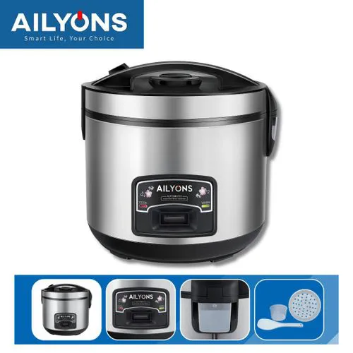 AILYONS DRC18S-AVA1 Deluxe 1.8L Automatic Electric Rice Cooker 3 In 1 with stainless body Silver (1YR WRTY)