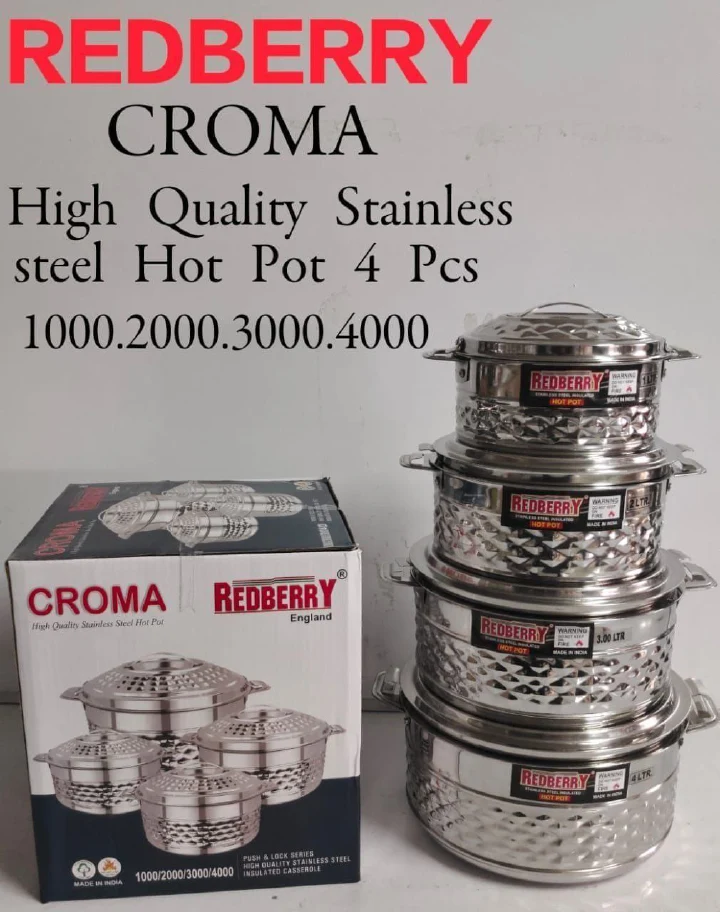 Redberry CROMA Stainless Steel Hotpots Set 4PCS Insulated hotpots 1000ML, 2000ML, 3000ML & 4000ML