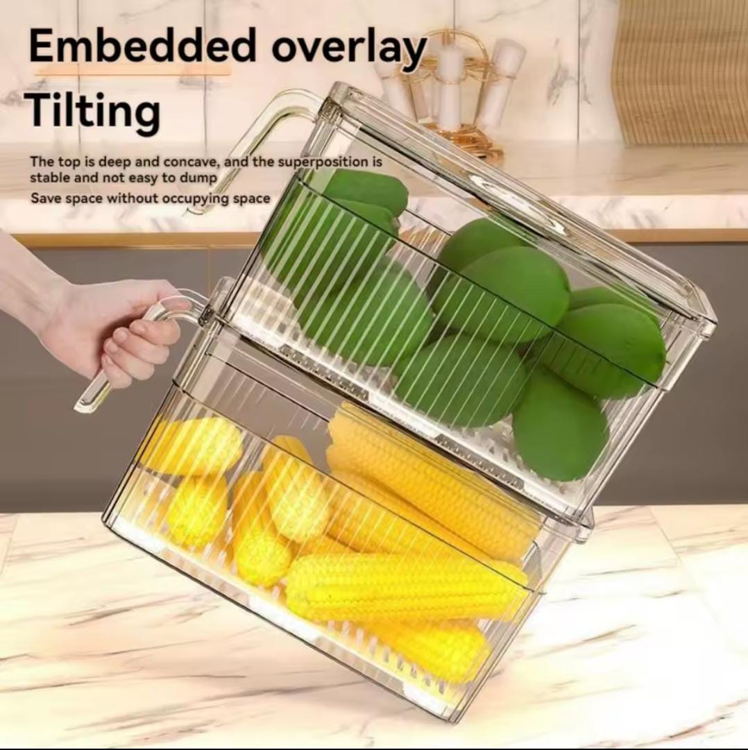 5L Acrylic Fridge Storage Containers with Drain Tray – Clear Food Organize