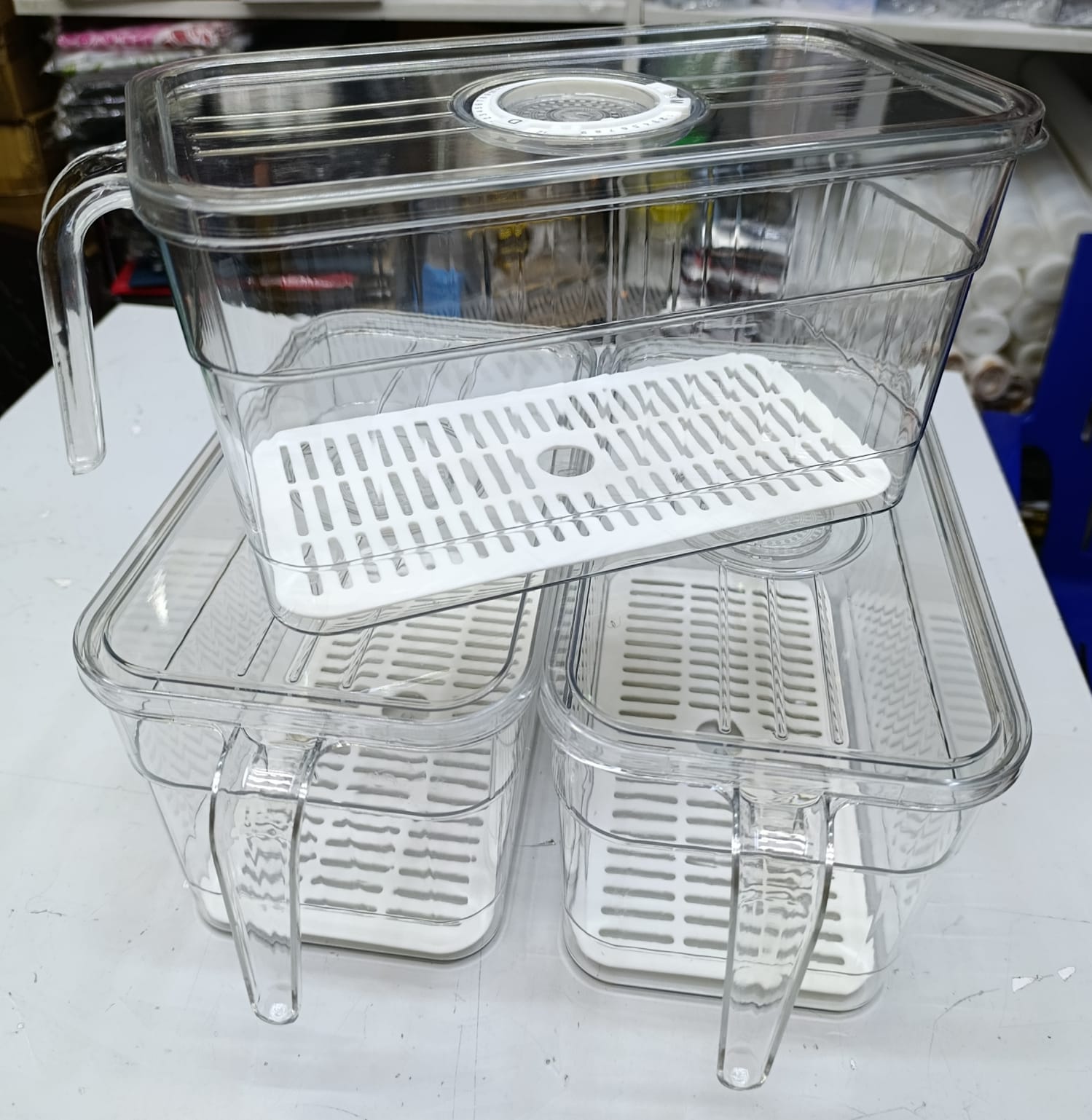 5L Acrylic Fridge Storage Containers with Drain Tray – Clear Food Organize