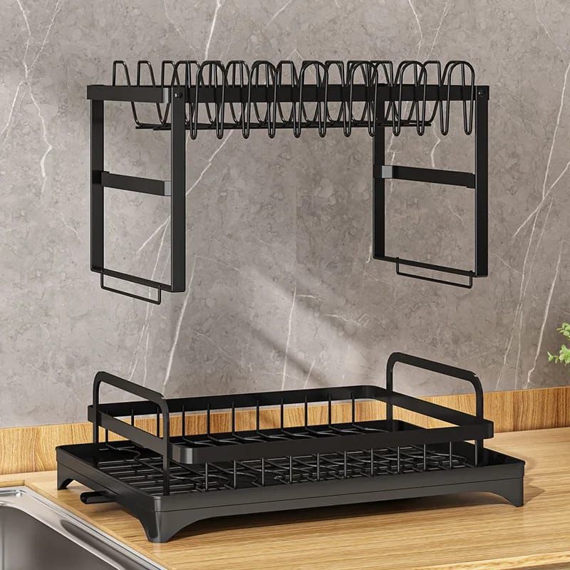 Classy High Quality 2 Tier Dish Rack with Spoon Holder – Carbon Steel Kitchen Organizer