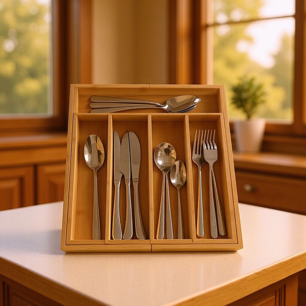 Multifunctional Bamboo Drawer Organizer – Expandable Eco‑Friendly Cutlery & Utensil Storage Tray