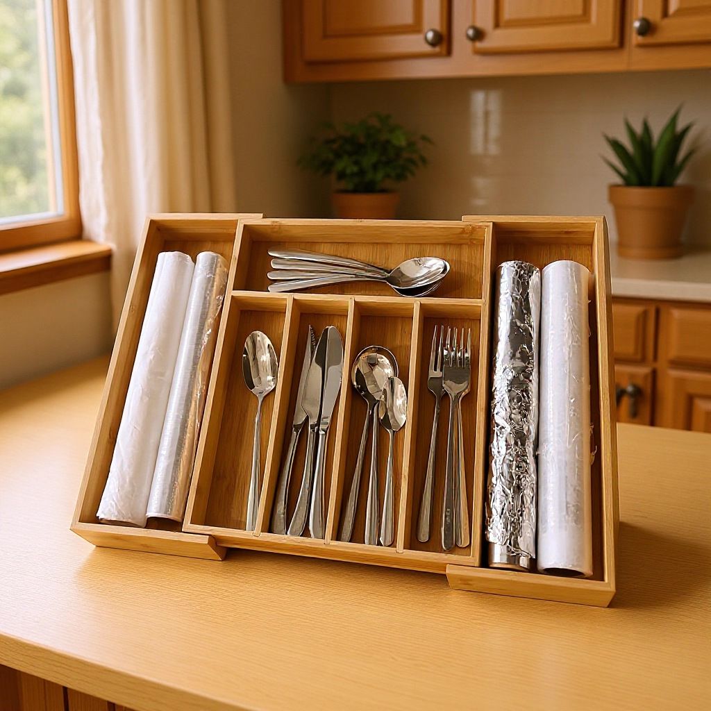 Multifunctional Bamboo Drawer Organizer – Expandable Eco‑Friendly Cutlery & Utensil Storage Tray