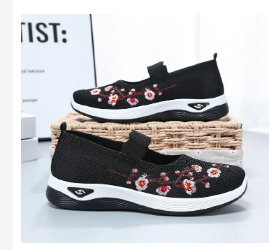 Women's shoes mother walking shoes girls travel shoes ladies mesh sports shoes casual fashion running shoes students sneakers embroidered shallow mouth gym