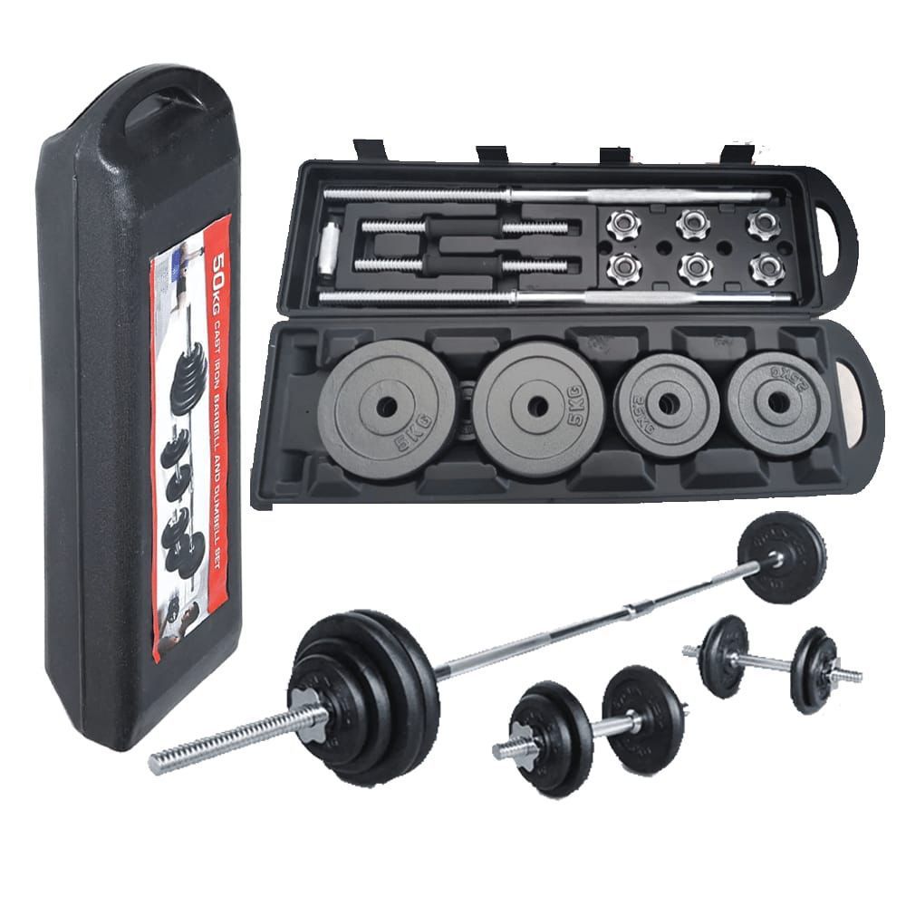 50kg/York Barbell and Dumbells Multifunctional Weight training/ Adjustable Chrome Dumbells set for home/office/gym workout